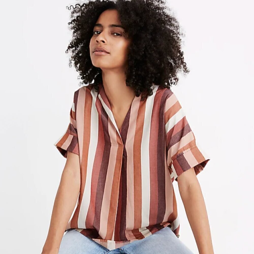 Madewell Striped Blouse in Brown and Cream